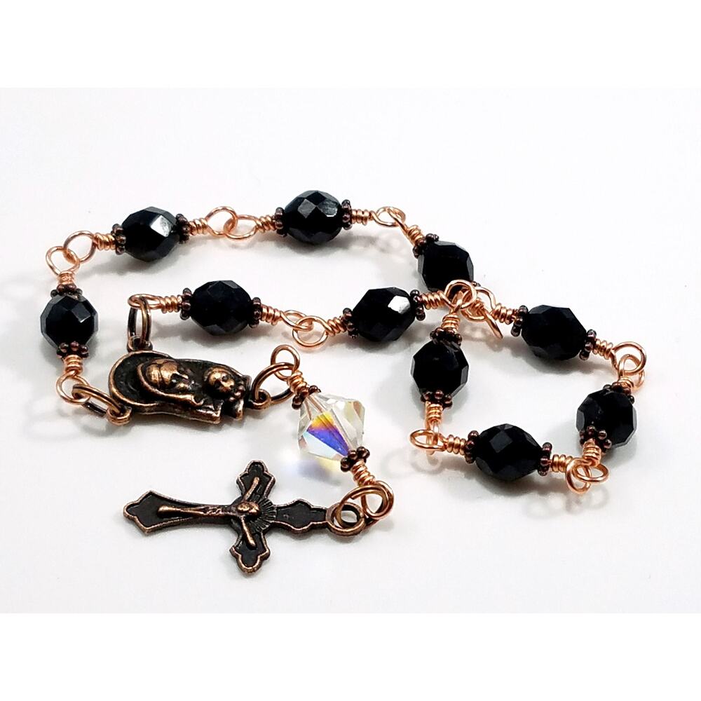 Madonna Child Sacred Heart of Jesus 1 Decade Rosary, Copper Crucifix